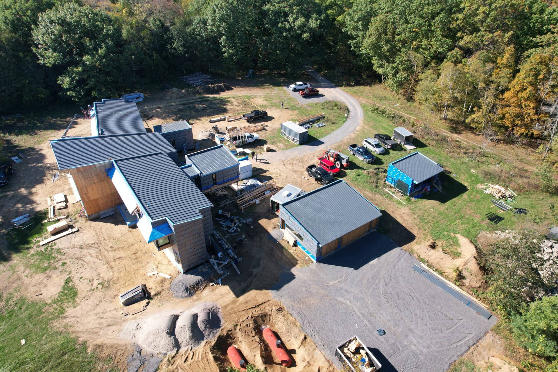aerial view of Howes lane Seam Roof installation