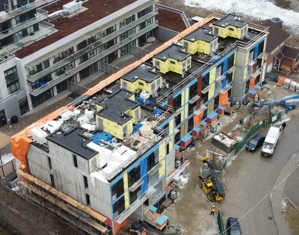 BuildCrest Dervock Towns Development in North York — Soprema Flat Roof Installation & Green Roof